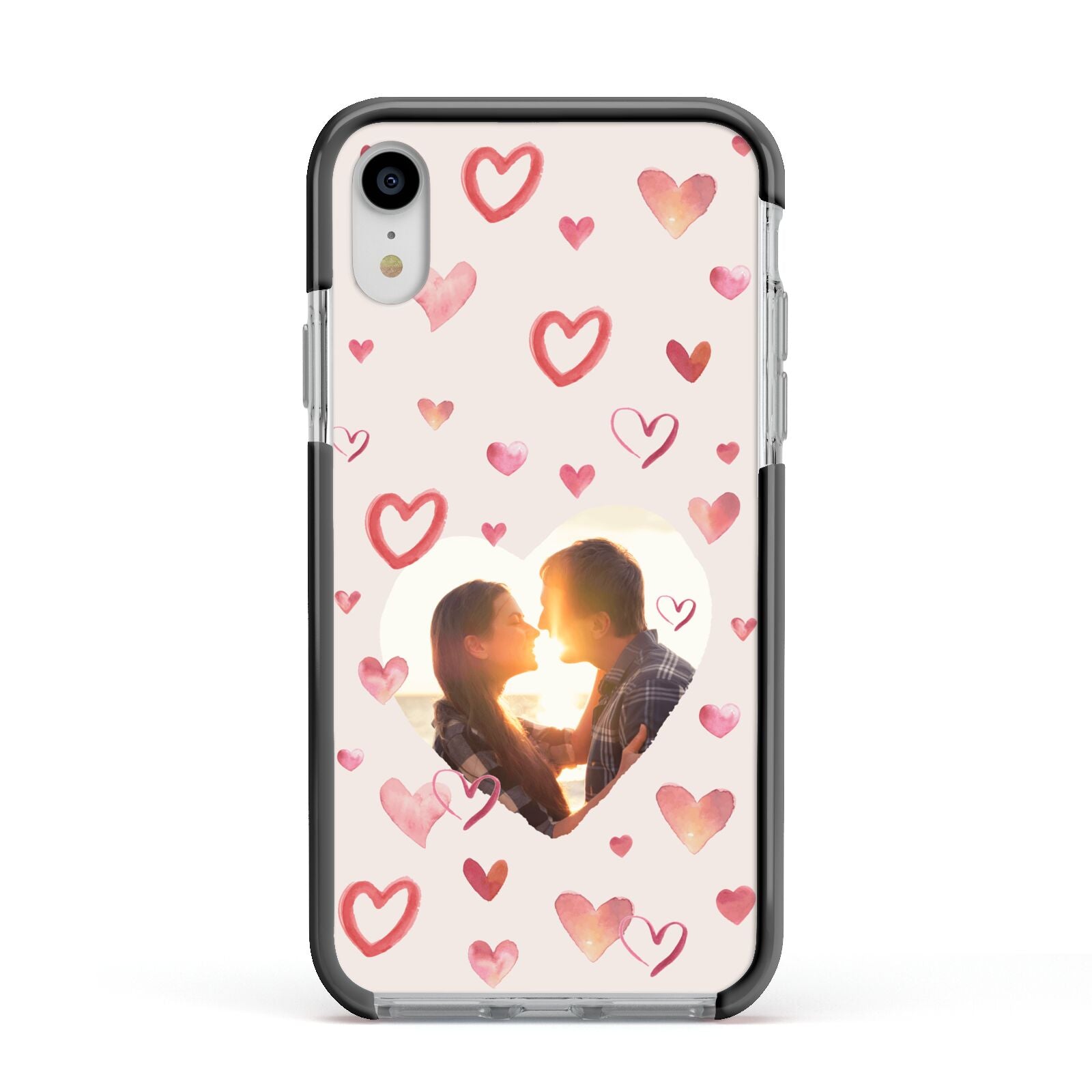 Custom Valentines Day Photo Apple iPhone XR Impact Case Black Edge on Silver Phone
