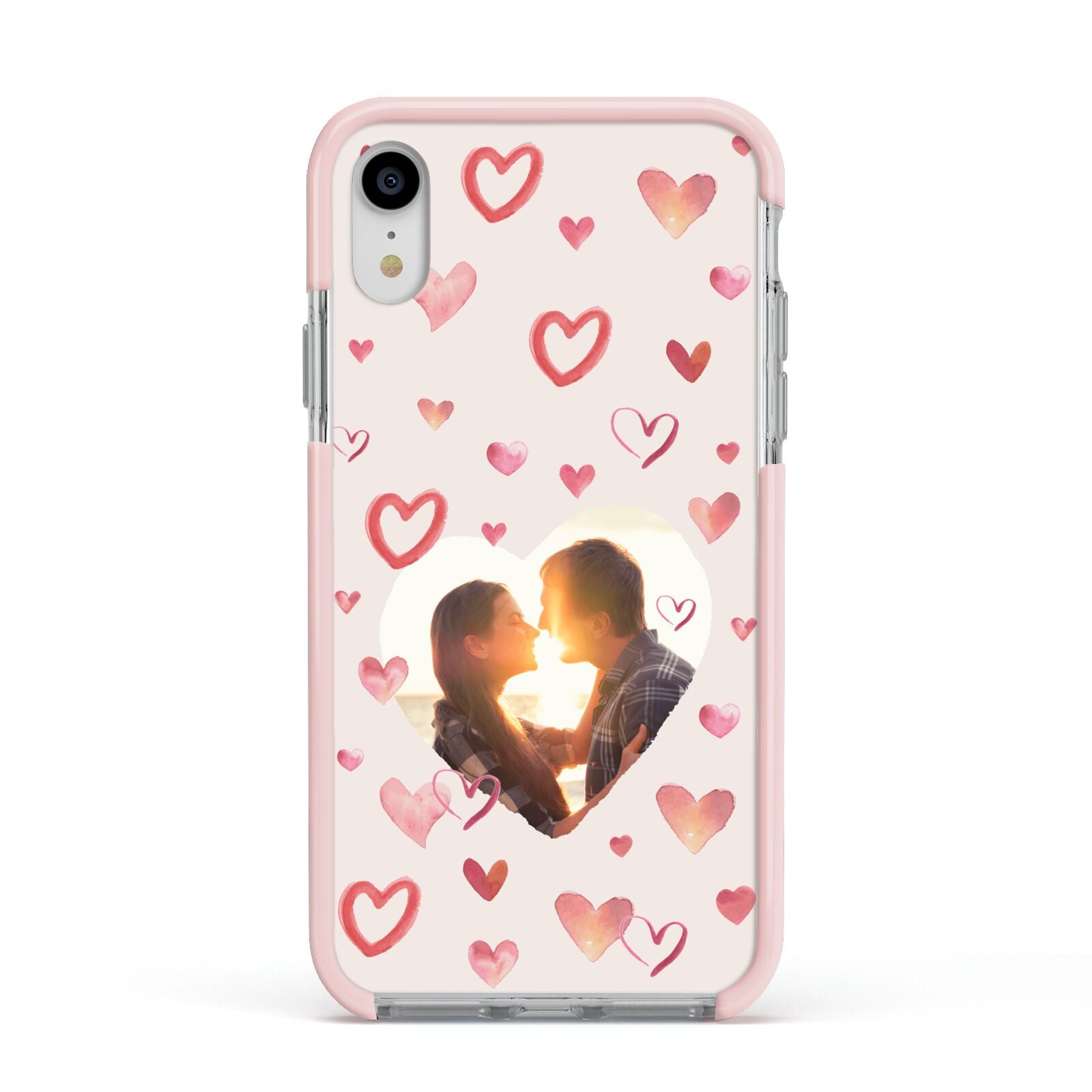 Custom Valentines Day Photo Apple iPhone XR Impact Case Pink Edge on Silver Phone