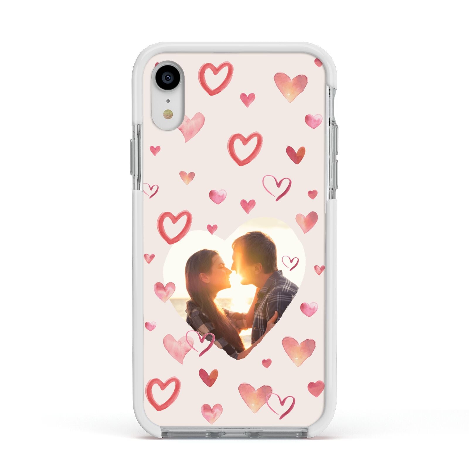 Custom Valentines Day Photo Apple iPhone XR Impact Case White Edge on Silver Phone