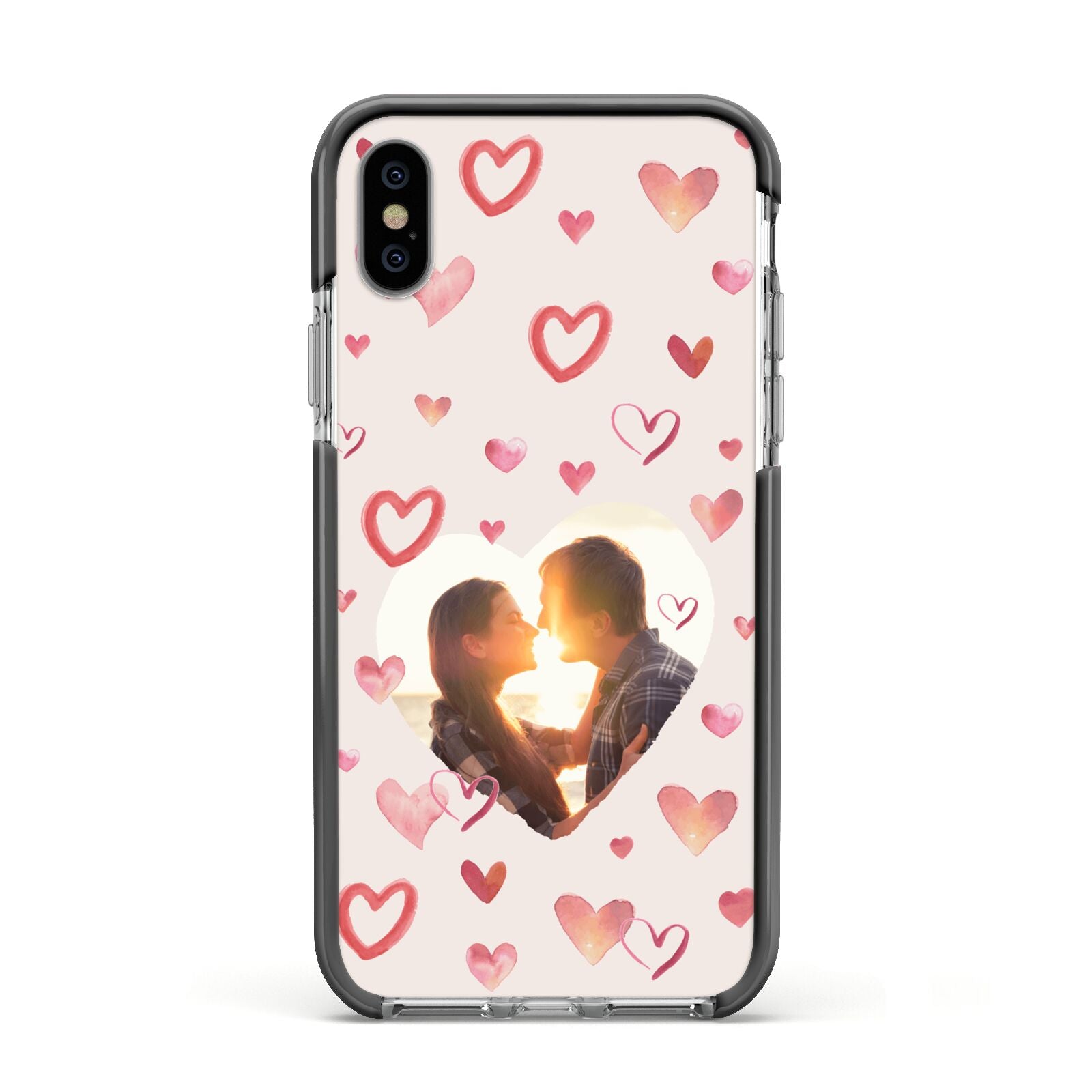 Custom Valentines Day Photo Apple iPhone Xs Impact Case Black Edge on Silver Phone
