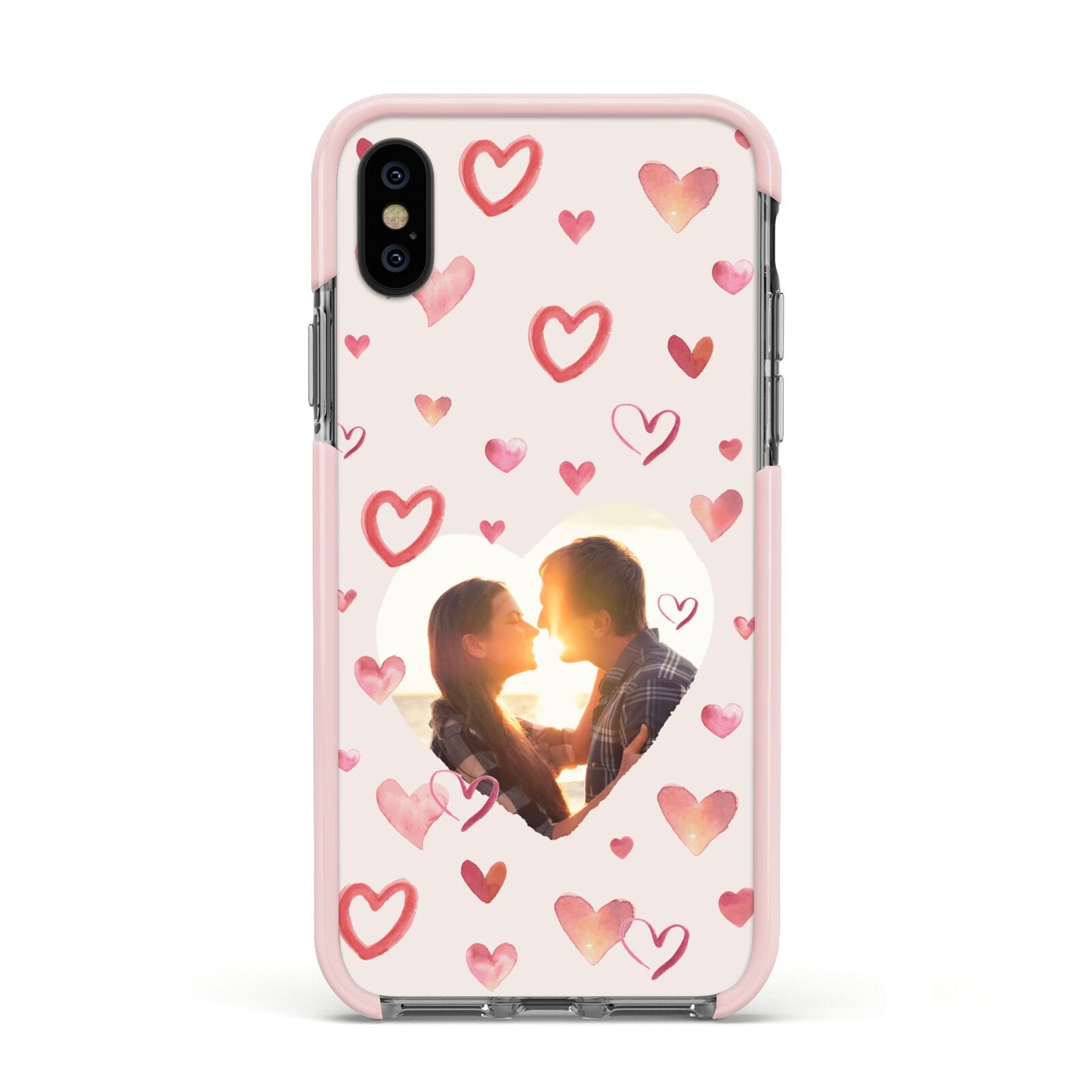 Custom Valentines Day Photo Apple iPhone Xs Impact Case Pink Edge on Black Phone