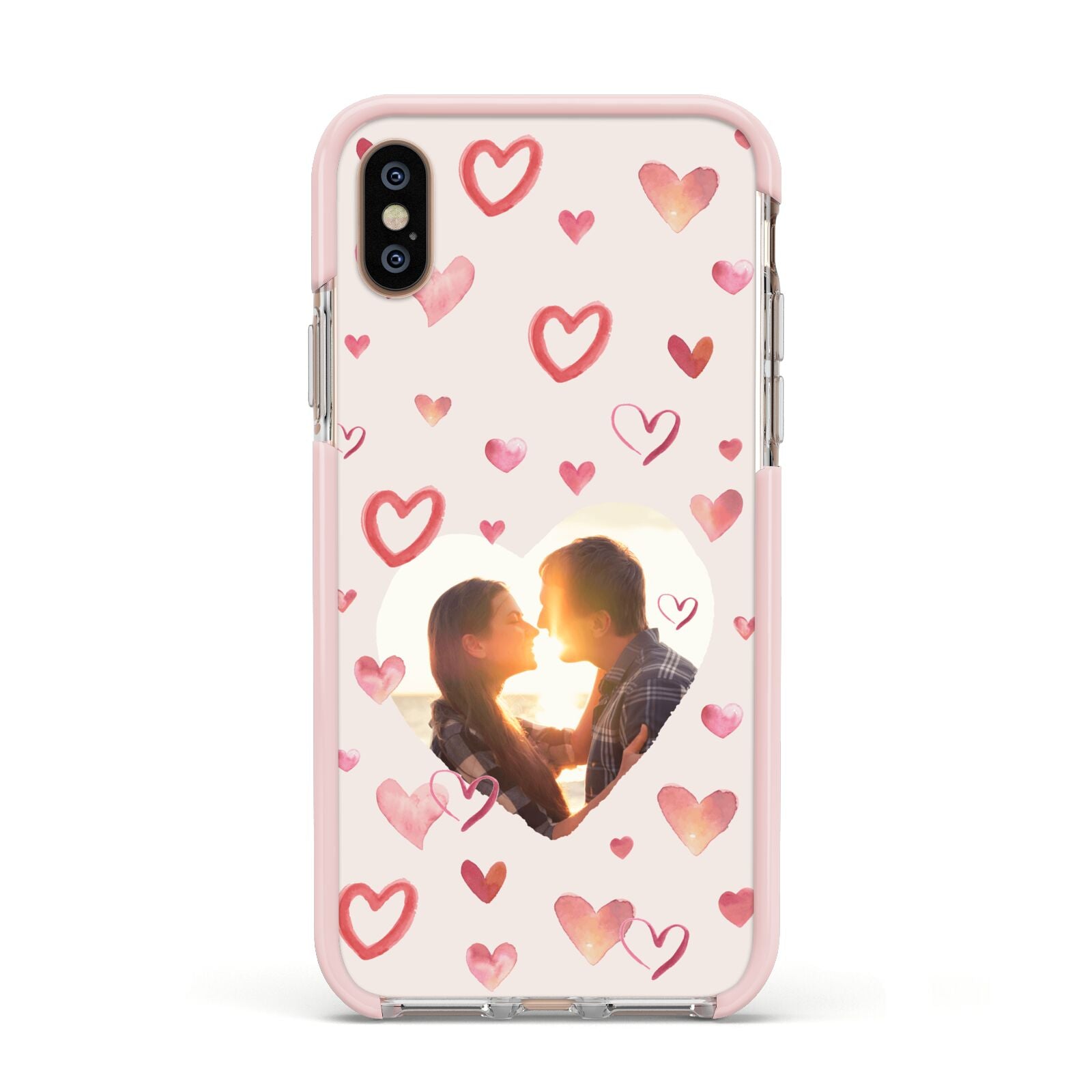Custom Valentines Day Photo Apple iPhone Xs Impact Case Pink Edge on Gold Phone