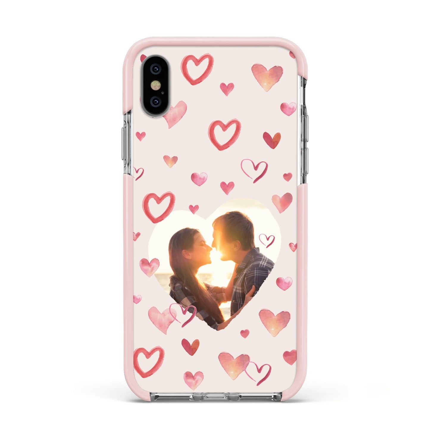 Custom Valentines Day Photo Apple iPhone Xs Impact Case Pink Edge on Silver Phone