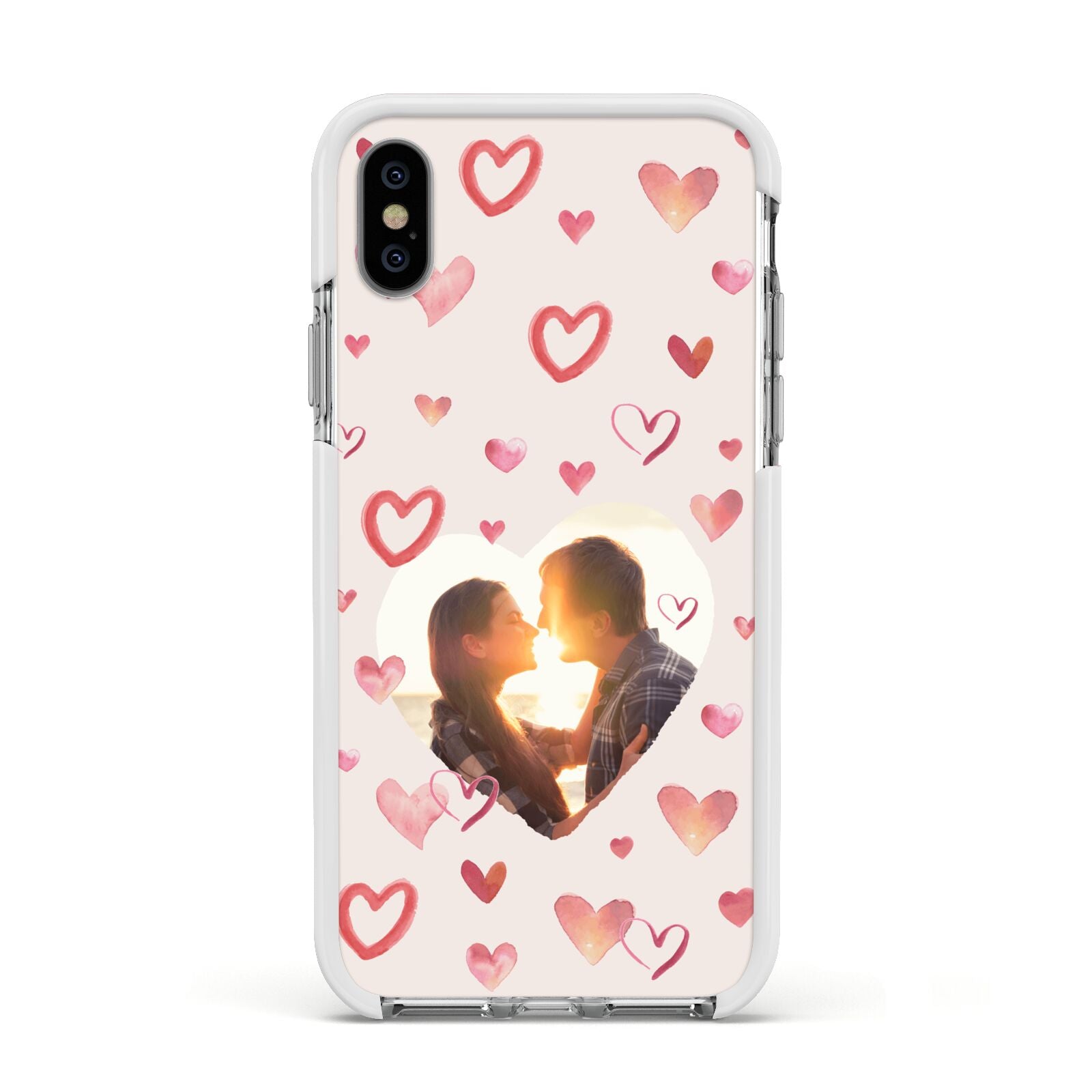 Custom Valentines Day Photo Apple iPhone Xs Impact Case White Edge on Silver Phone