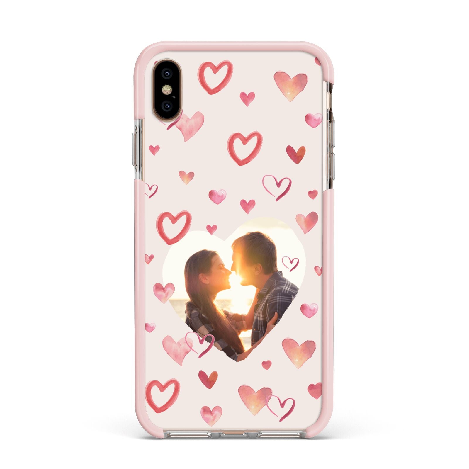 Custom Valentines Day Photo Apple iPhone Xs Max Impact Case Pink Edge on Gold Phone