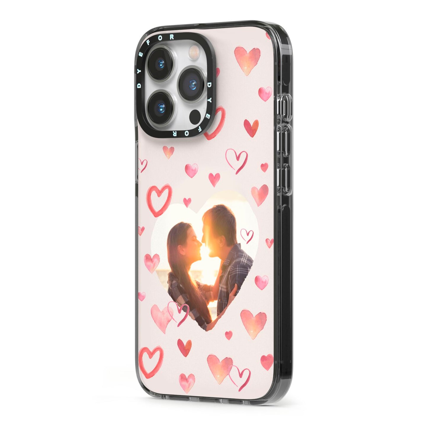 Custom Valentines Day Photo iPhone 13 Pro Black Impact Case Side Angle on Silver phone