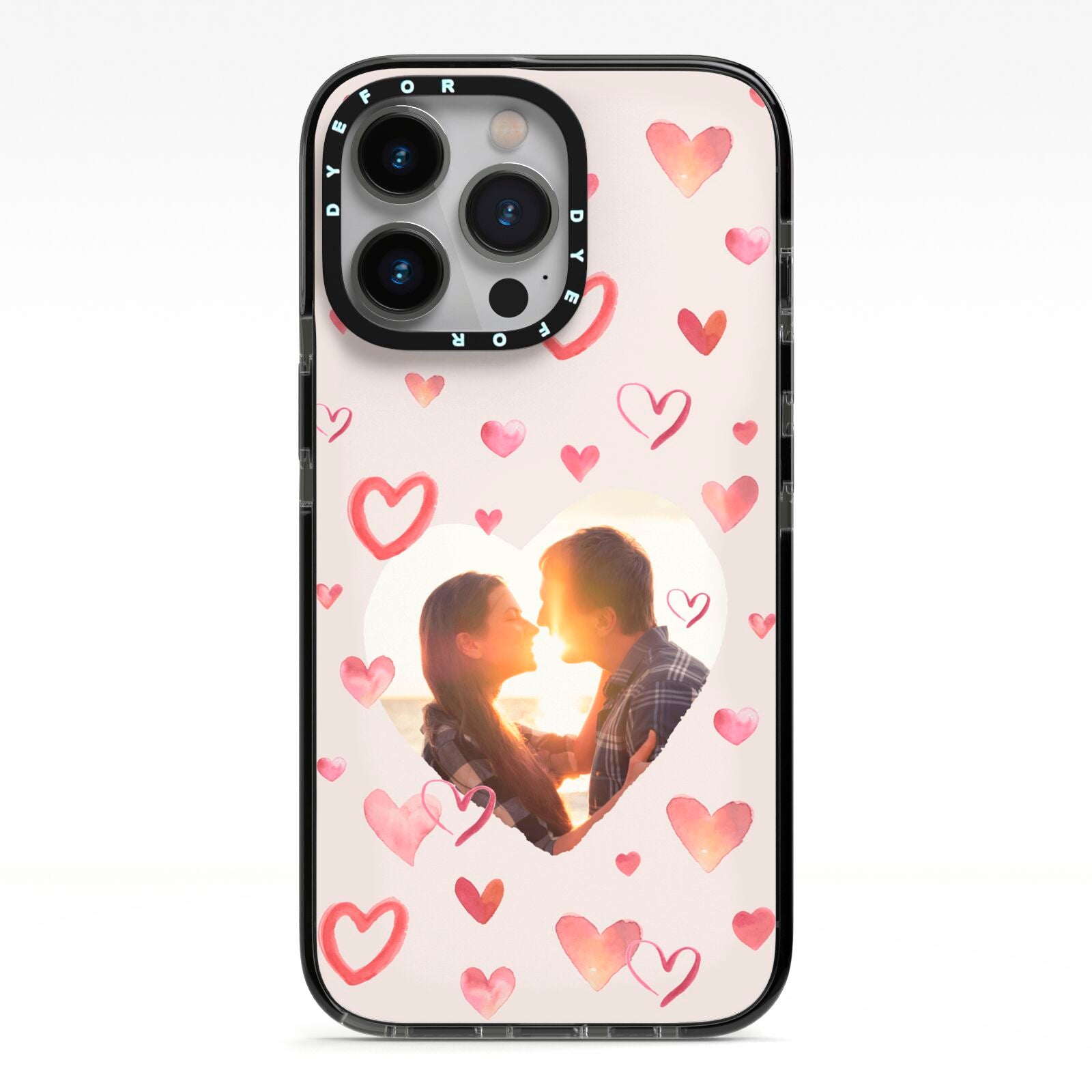 Custom Valentines Day Photo iPhone 13 Pro Black Impact Case on Silver phone