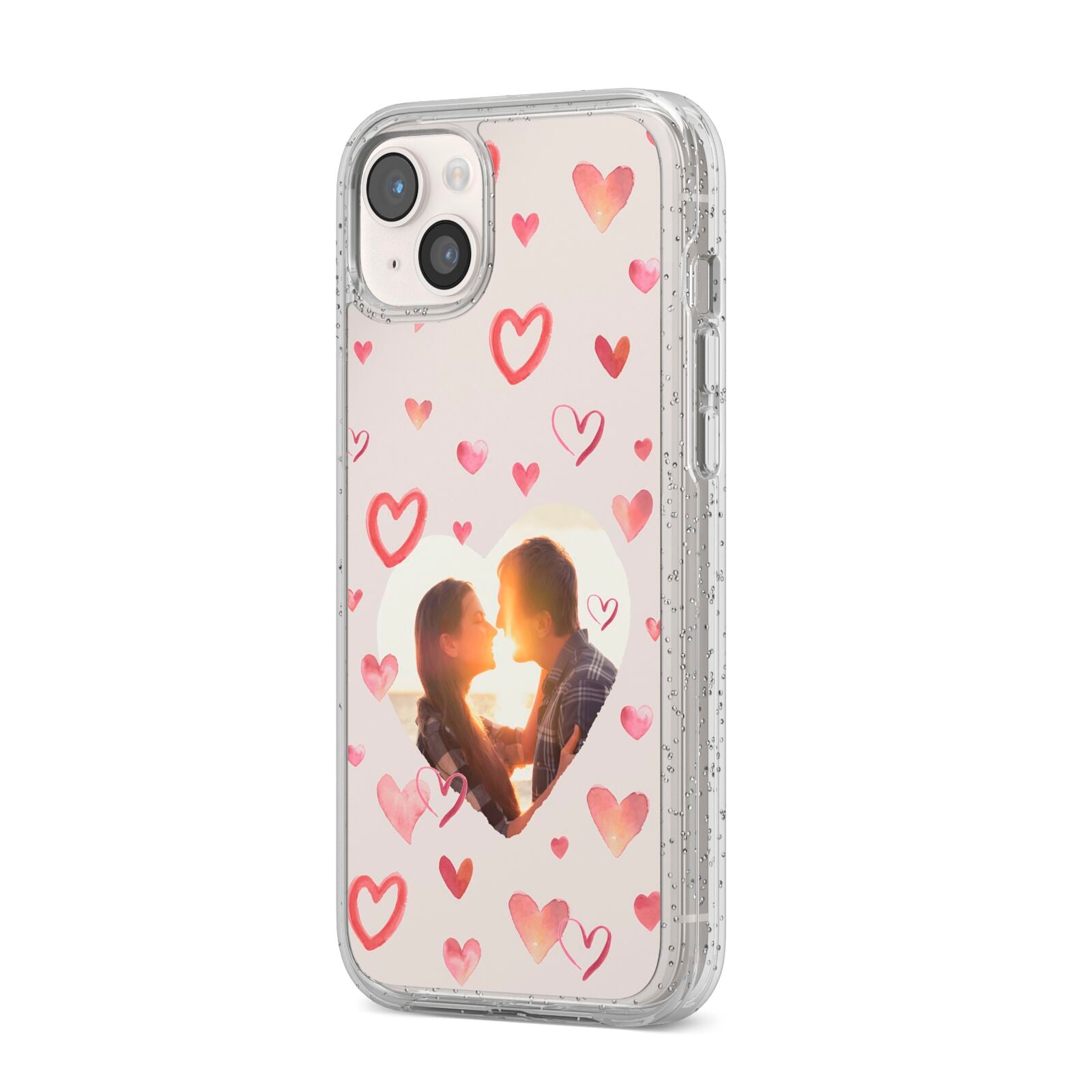 Custom Valentines Day Photo iPhone 14 Plus Glitter Tough Case Starlight Angled Image