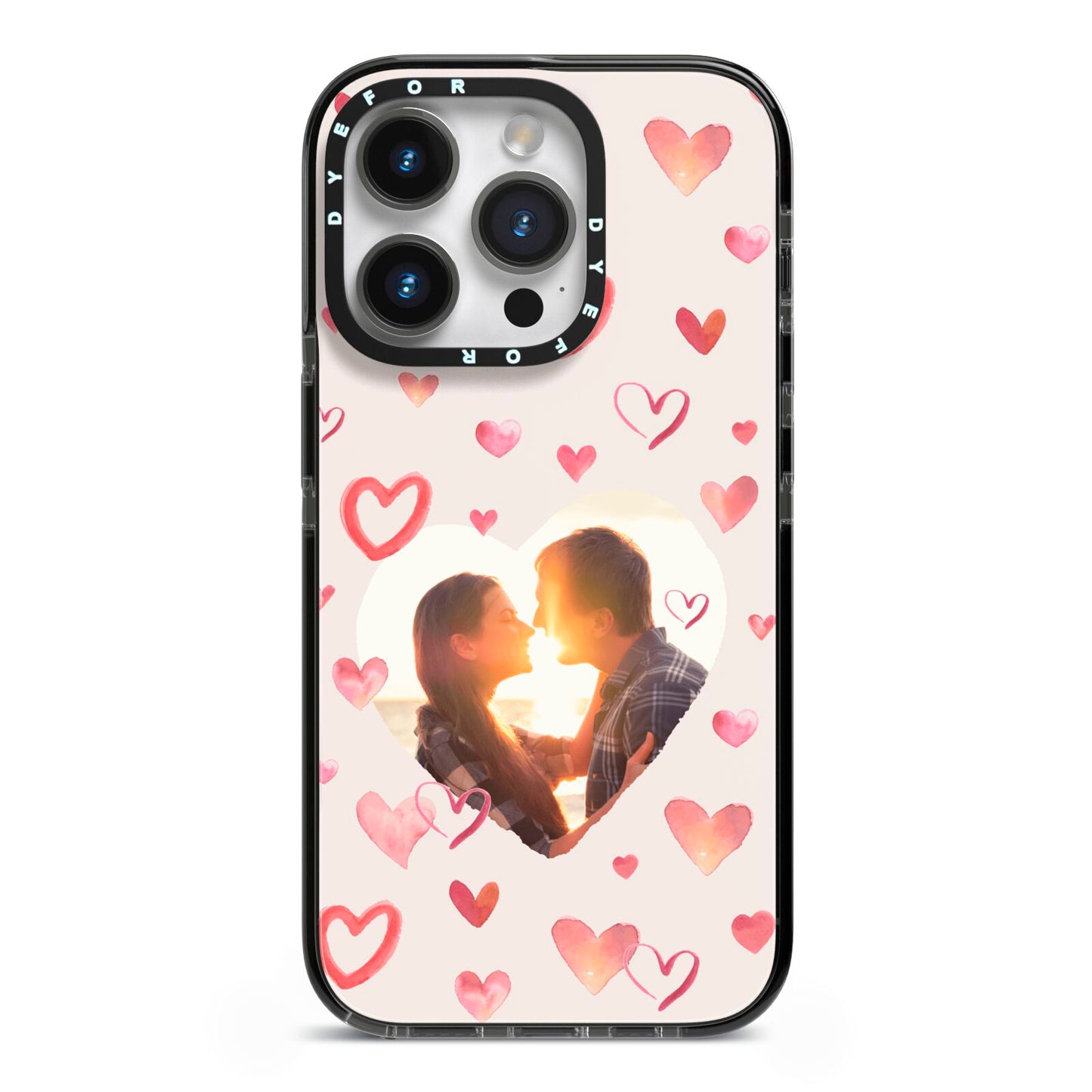 Custom Valentines Day Photo iPhone 14 Pro Black Impact Case on Silver phone