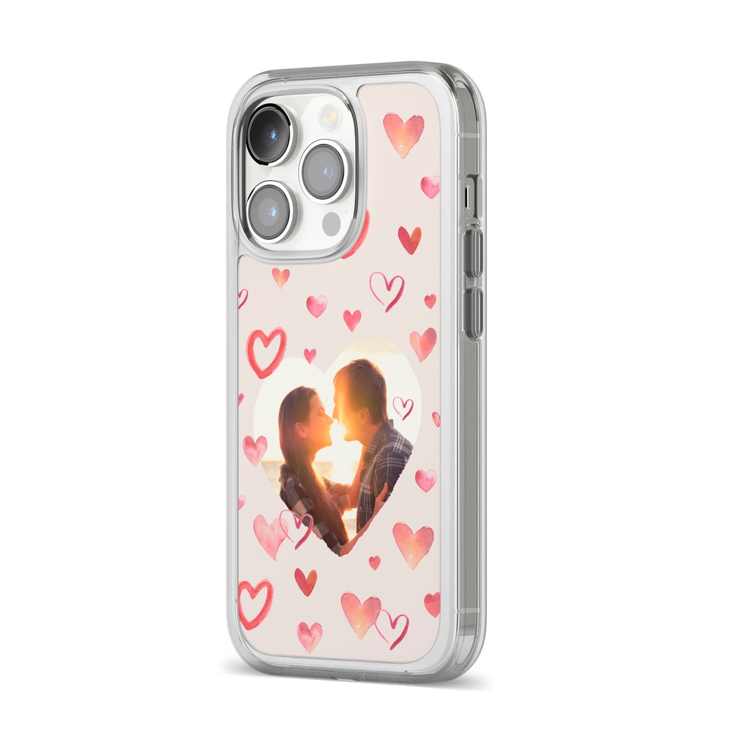 Custom Valentines Day Photo iPhone 14 Pro Clear Tough Case Silver Angled Image
