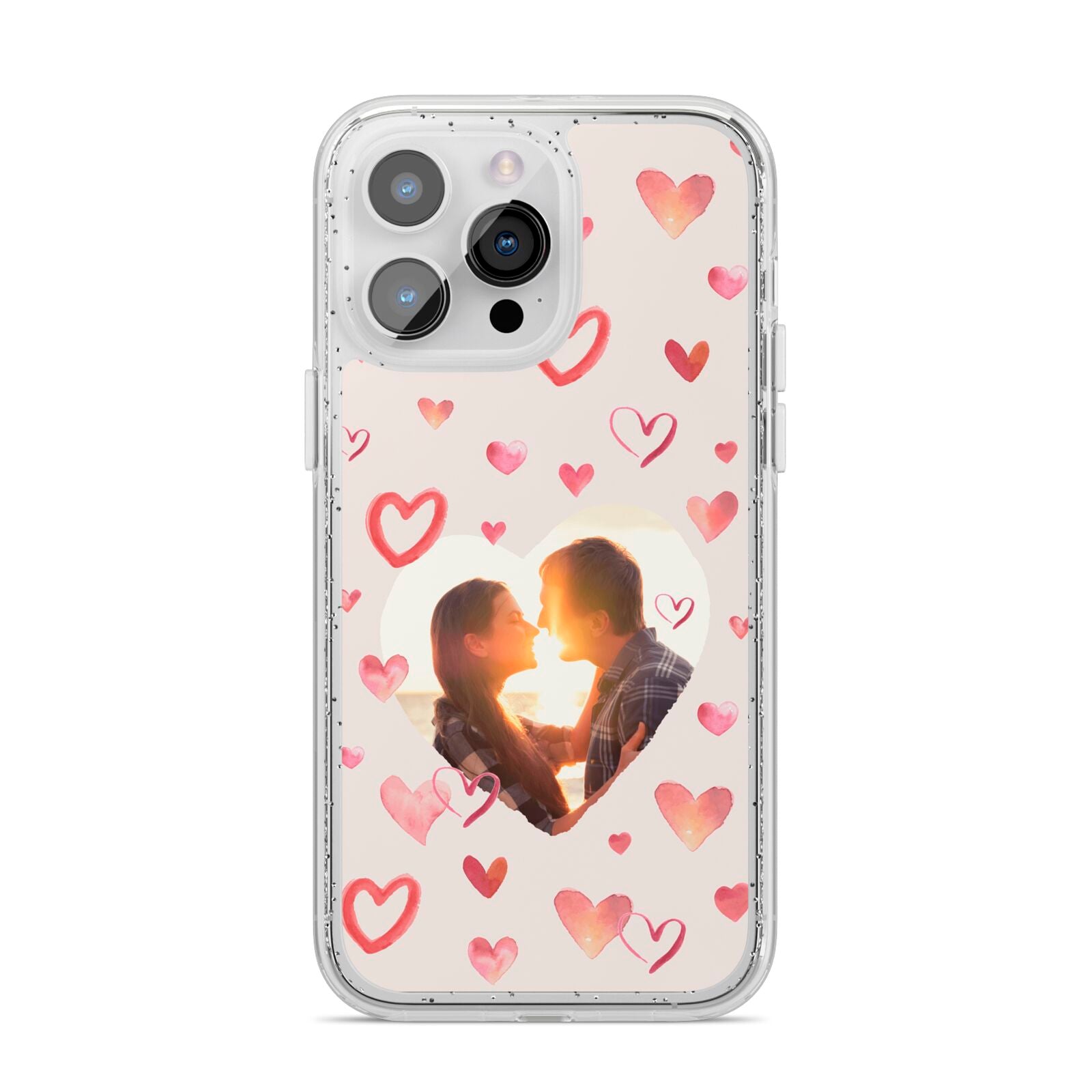 Custom Valentines Day Photo iPhone 14 Pro Max Glitter Tough Case Silver