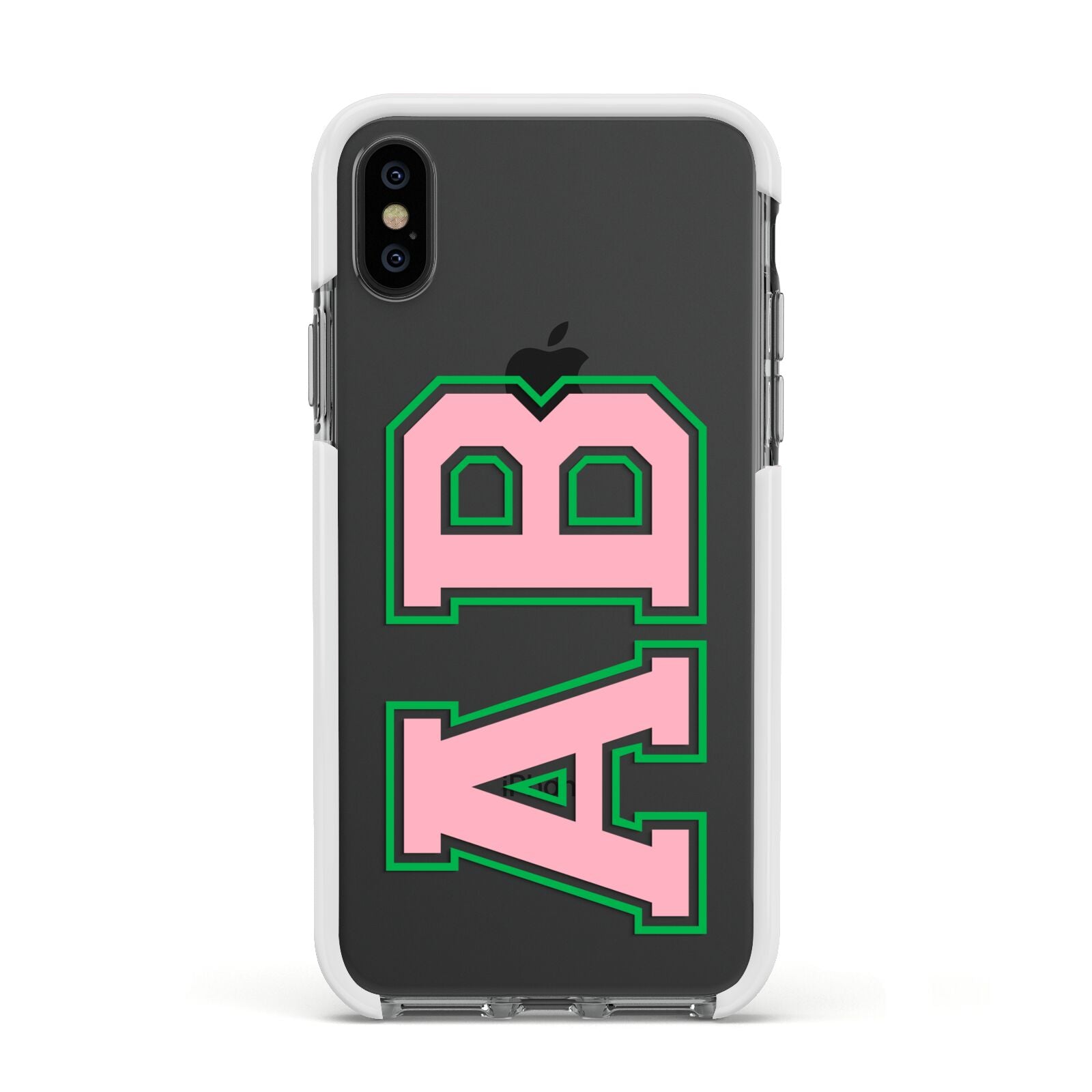 Custom Varsity Text Apple iPhone Xs Impact Case White Edge on Black Phone