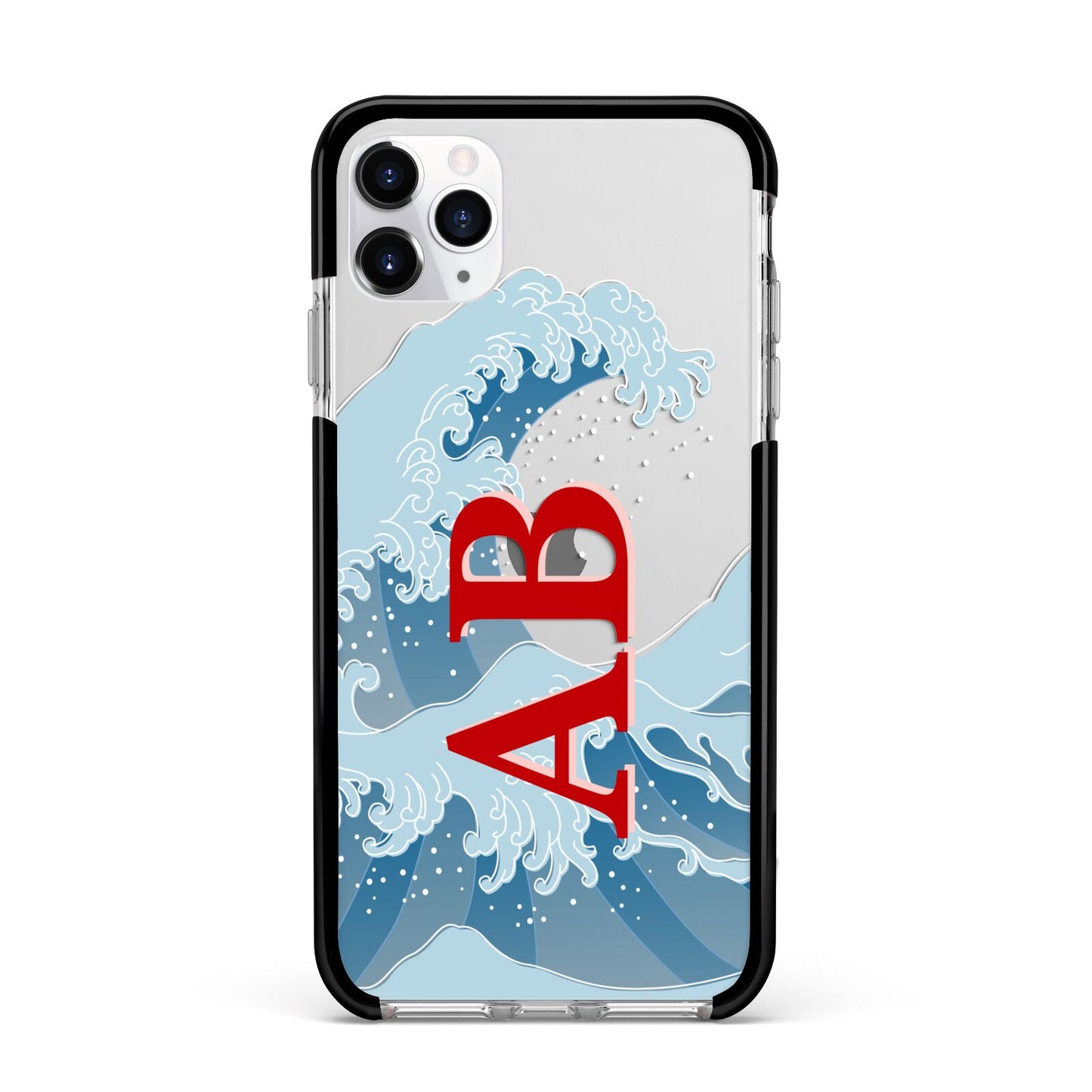Custom Wave Initials Apple iPhone 11 Pro Max in Silver with Black Impact Case