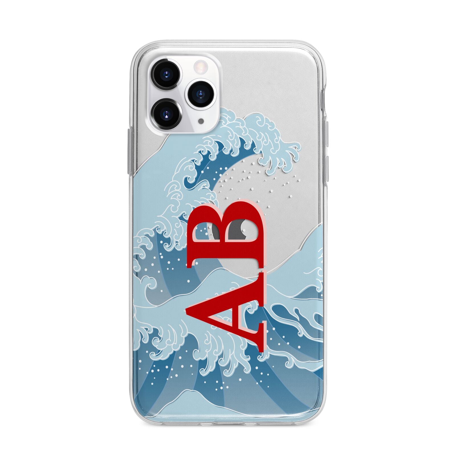 Custom Wave Initials Apple iPhone 11 Pro Max in Silver with Bumper Case