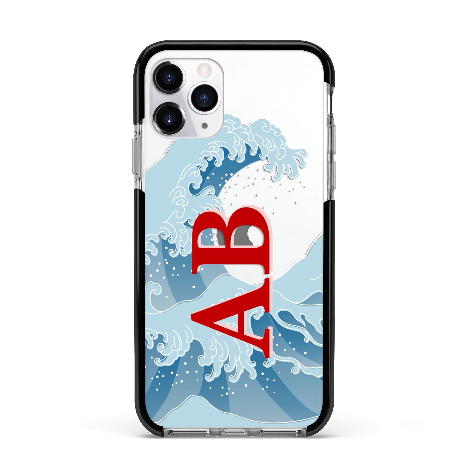 Custom Wave Initials Apple iPhone 11 Pro in Silver with Black Impact Case