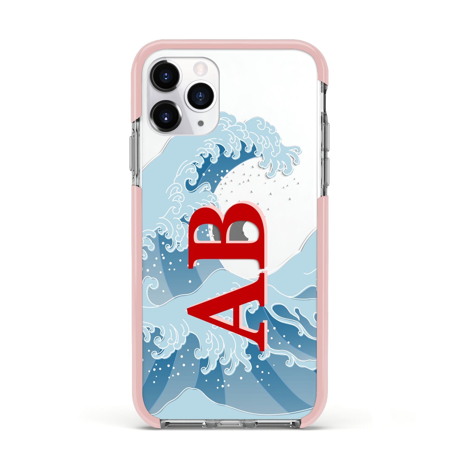 Custom Wave Initials Apple iPhone 11 Pro in Silver with Pink Impact Case