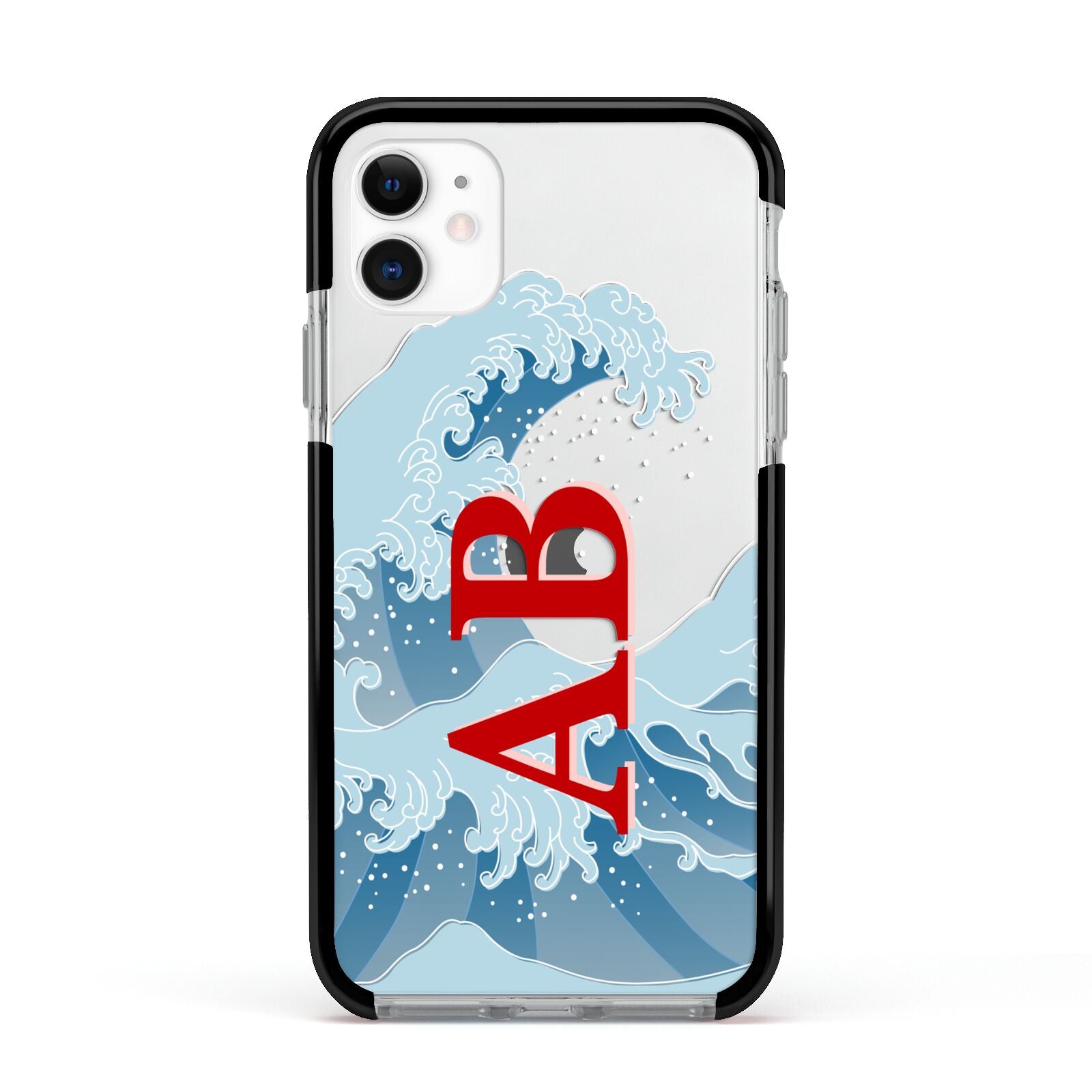 Custom Wave Initials Apple iPhone 11 in White with Black Impact Case