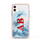 Custom Wave Initials Apple iPhone 11 in White with Pink Impact Case