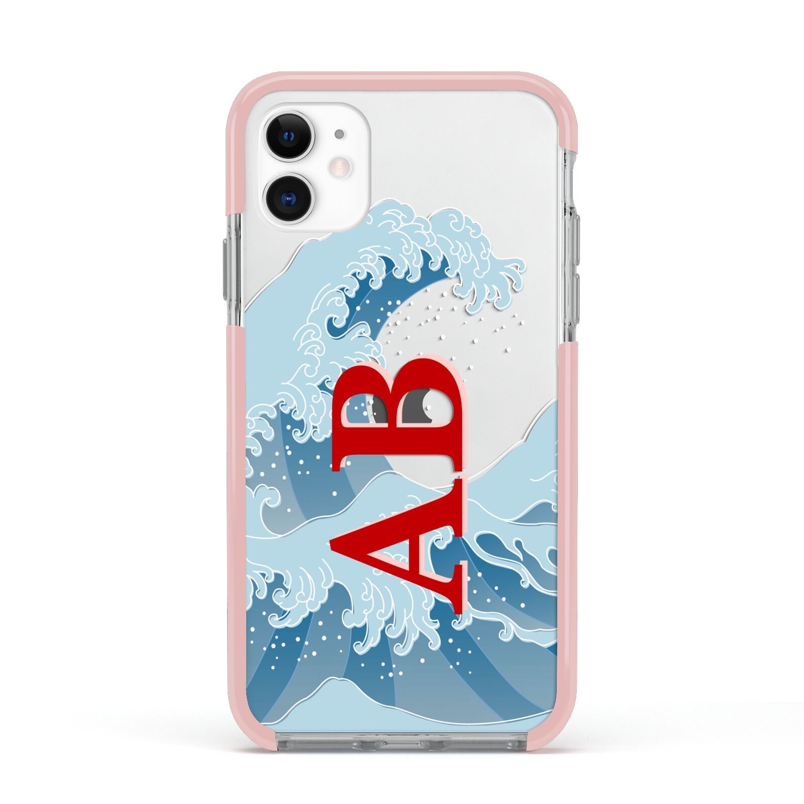 Custom Wave Initials Apple iPhone 11 in White with Pink Impact Case