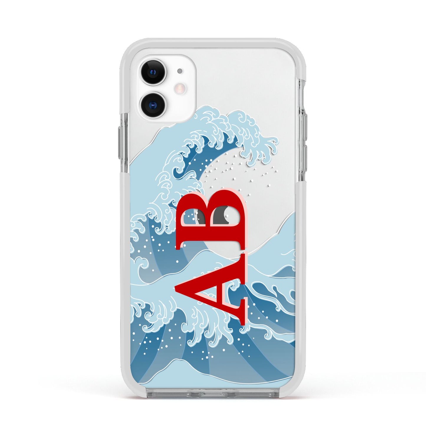 Custom Wave Initials Apple iPhone 11 in White with White Impact Case