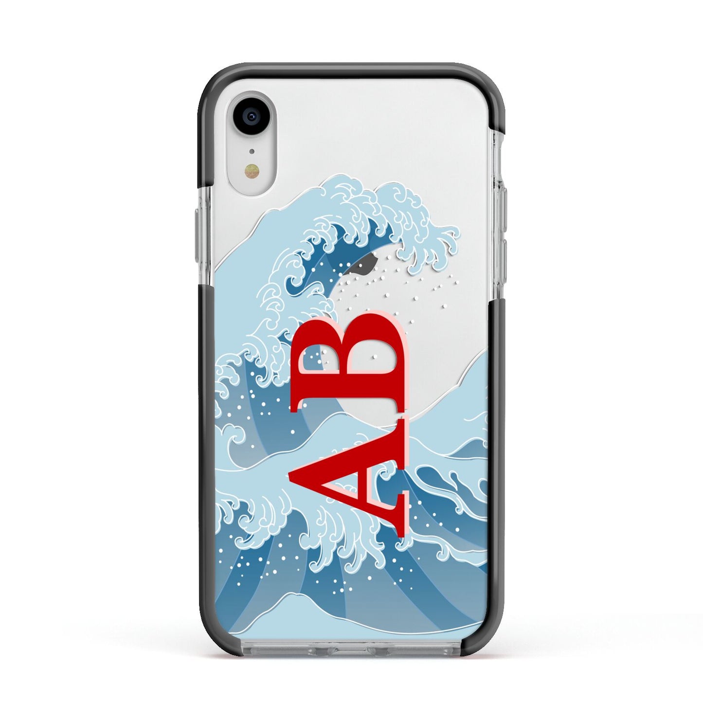 Custom Wave Initials Apple iPhone XR Impact Case Black Edge on Silver Phone