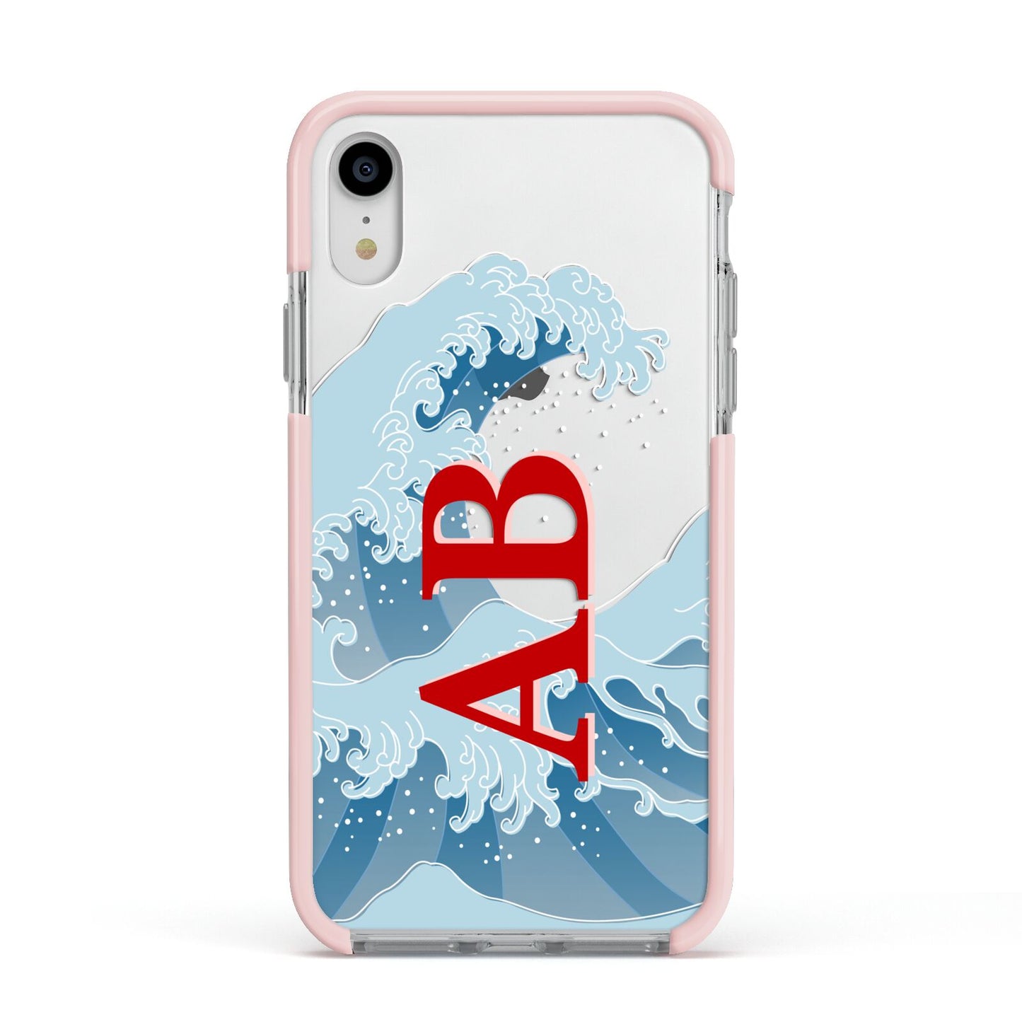Custom Wave Initials Apple iPhone XR Impact Case Pink Edge on Silver Phone