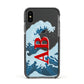 Custom Wave Initials Apple iPhone Xs Impact Case Black Edge on Black Phone