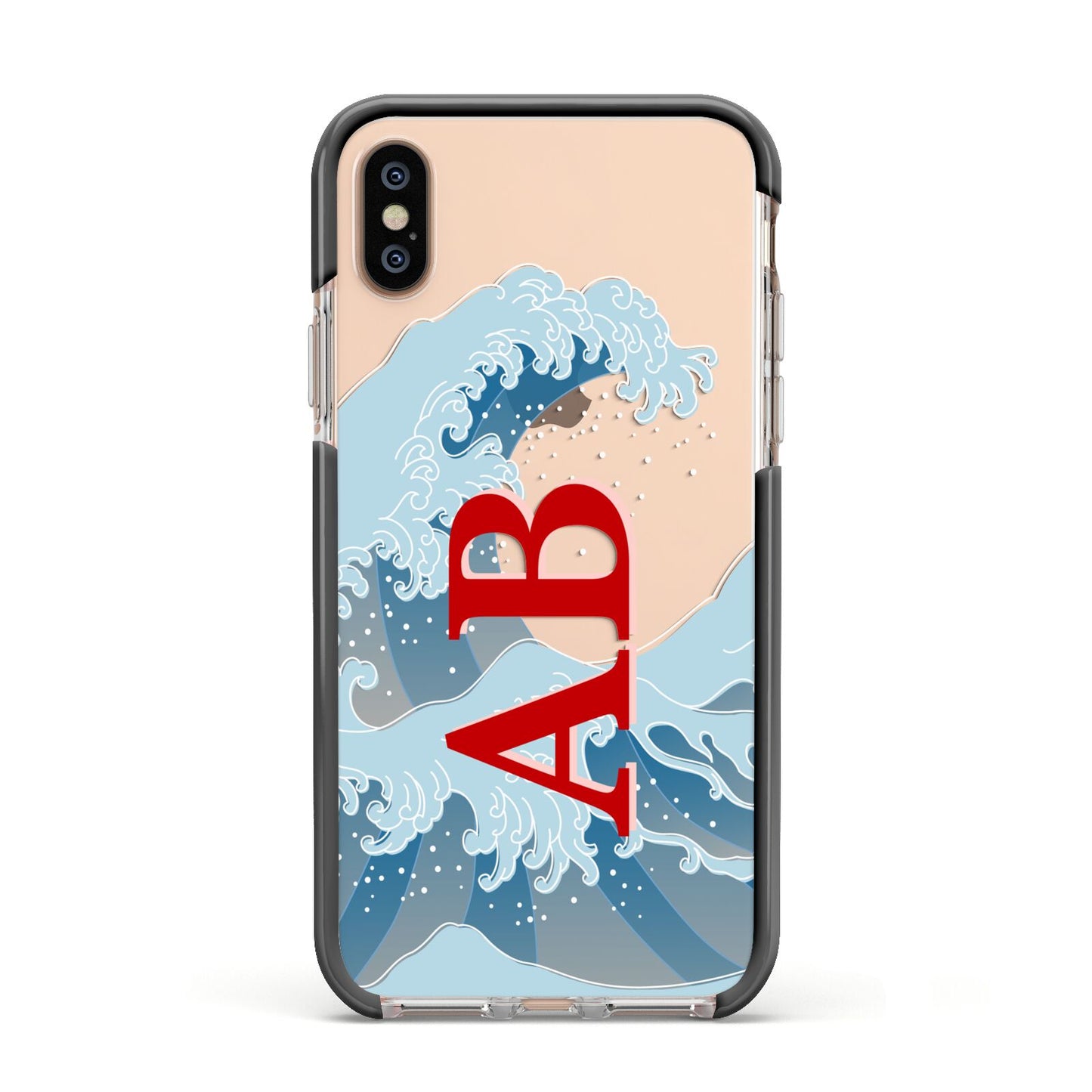 Custom Wave Initials Apple iPhone Xs Impact Case Black Edge on Gold Phone