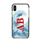 Custom Wave Initials Apple iPhone Xs Impact Case Black Edge on Silver Phone