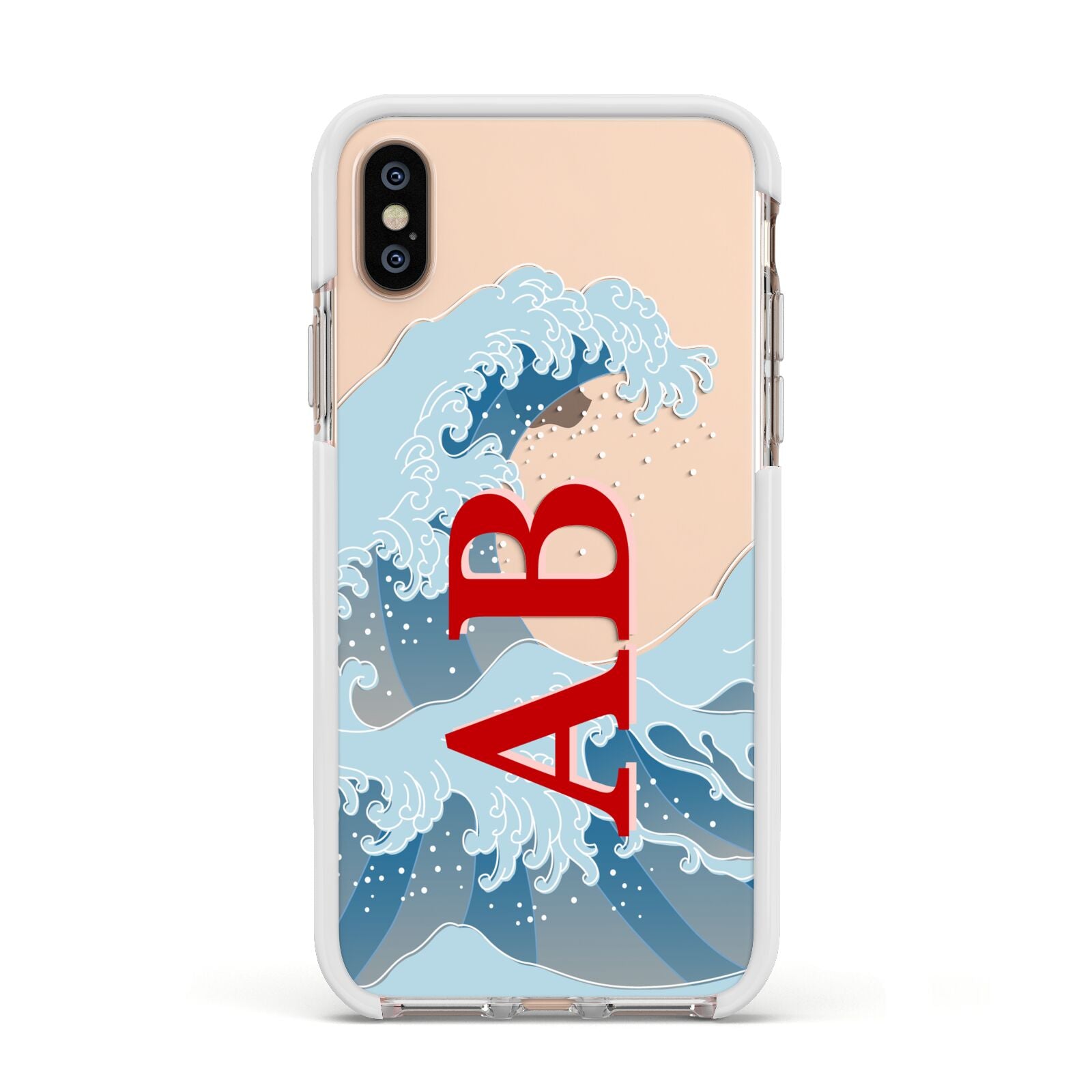Custom Wave Initials Apple iPhone Xs Impact Case White Edge on Gold Phone