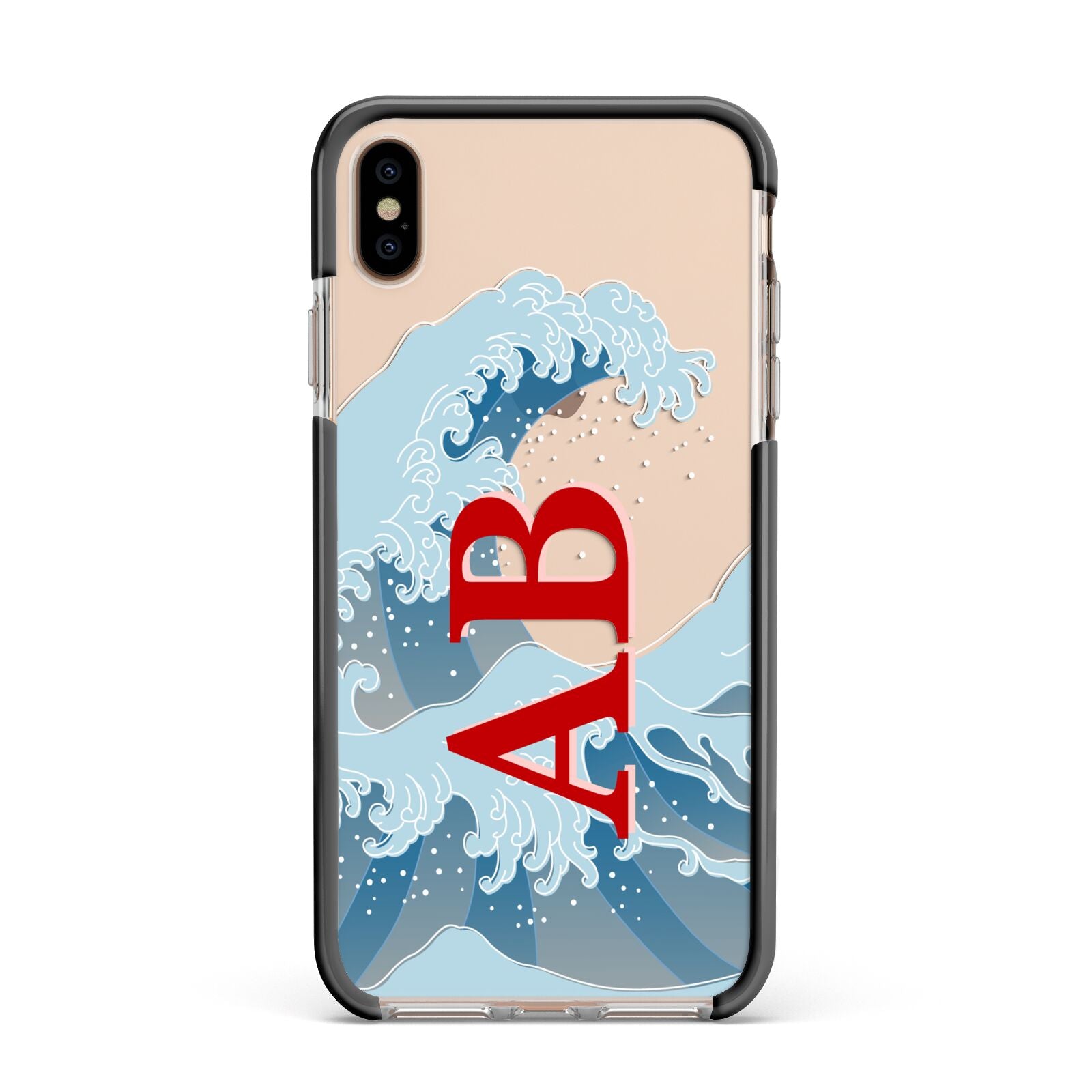 Custom Wave Initials Apple iPhone Xs Max Impact Case Black Edge on Gold Phone