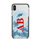 Custom Wave Initials Apple iPhone Xs Max Impact Case Black Edge on Silver Phone