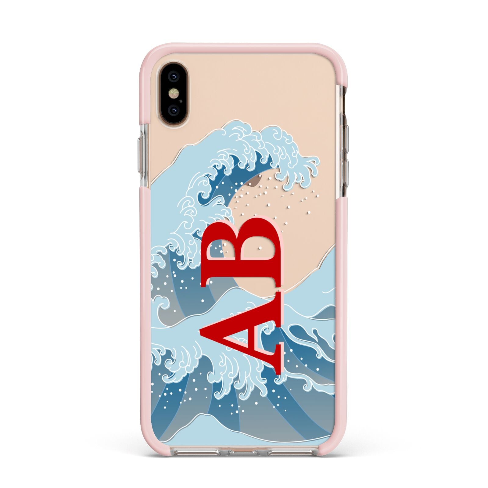Custom Wave Initials Apple iPhone Xs Max Impact Case Pink Edge on Gold Phone