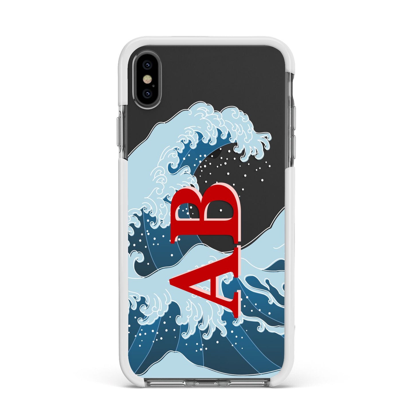 Custom Wave Initials Apple iPhone Xs Max Impact Case White Edge on Black Phone