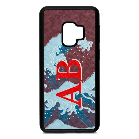Custom Wave Initials Rose Brown Saffiano Leather Samsung S9 Case
