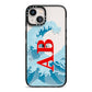 Custom Wave Initials iPhone 13 Black Impact Case on Silver phone
