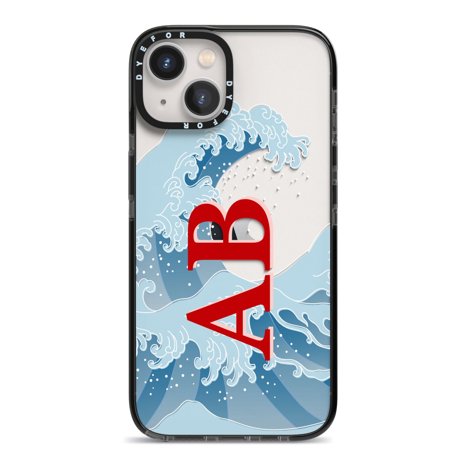 Custom Wave Initials iPhone 13 Black Impact Case on Silver phone