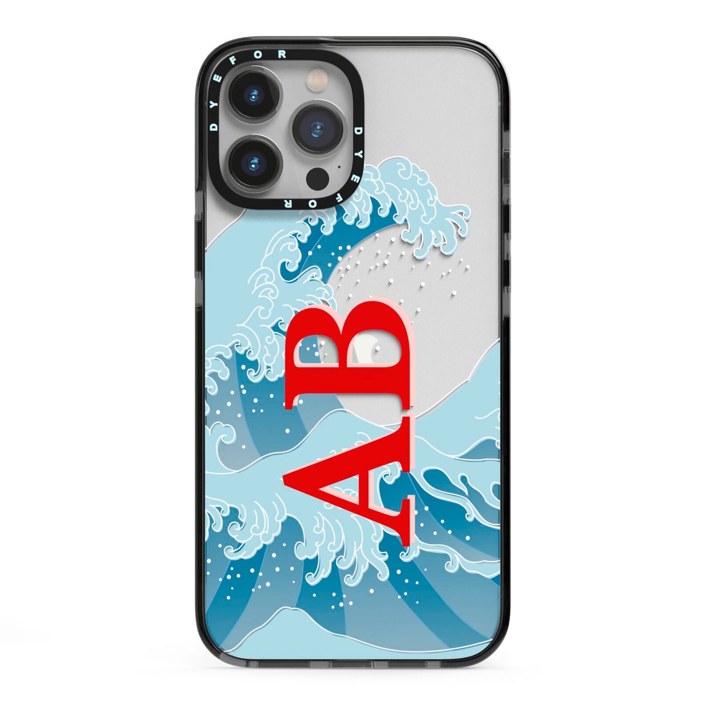 Custom Wave Initials iPhone 13 Pro Max Black Impact Case on Silver phone