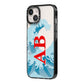 Custom Wave Initials iPhone 14 Black Impact Case Side Angle on Silver phone