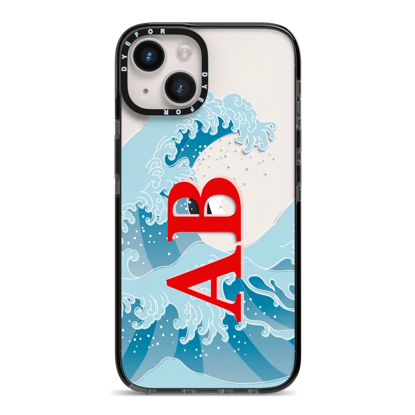 Custom Wave Initials iPhone 14 Black Impact Case on Silver phone