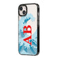 Custom Wave Initials iPhone 14 Plus Black Impact Case Side Angle on Silver phone