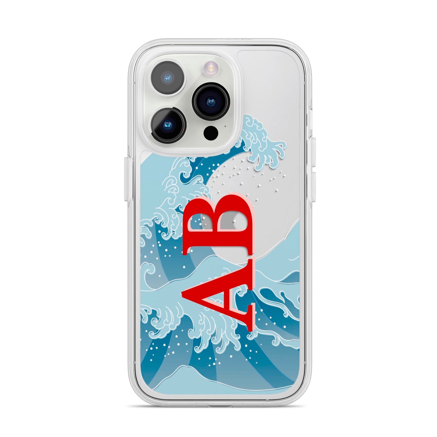 Custom Wave Initials iPhone 14 Pro Clear Tough Case Silver