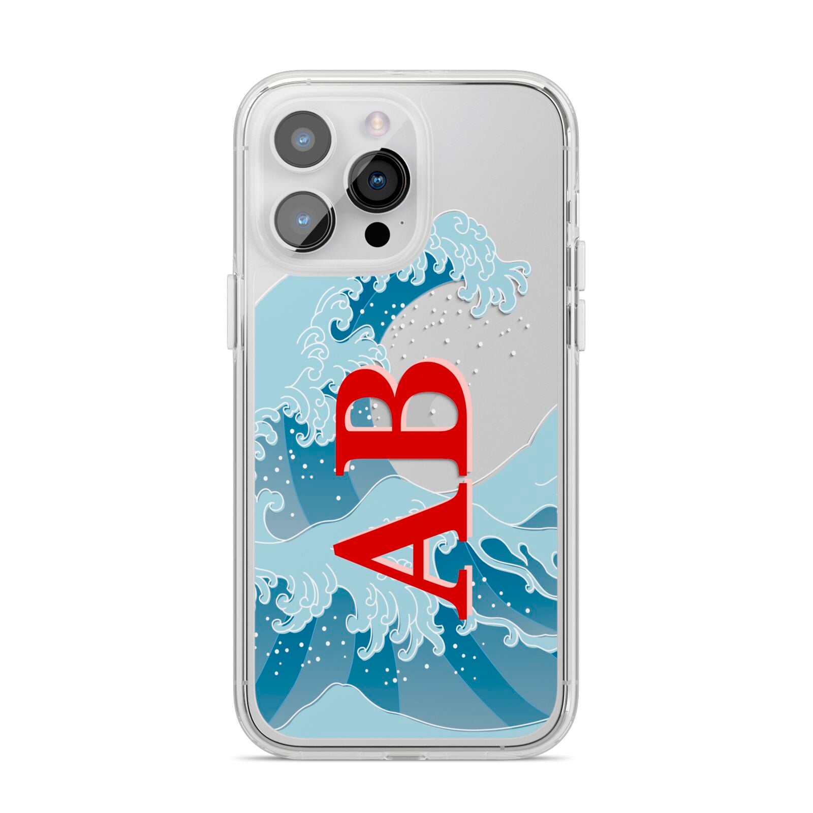 Custom Wave Initials iPhone 14 Pro Max Clear Tough Case Silver