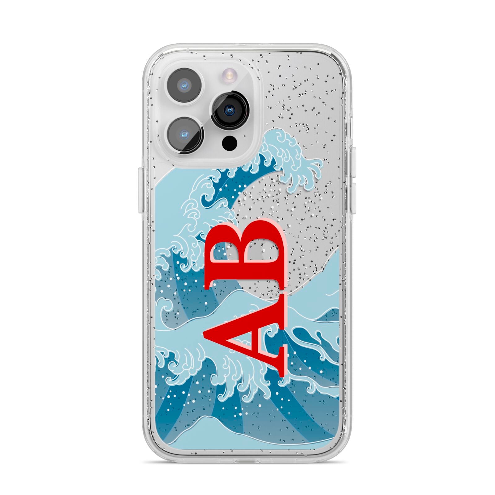 Custom Wave Initials iPhone 14 Pro Max Glitter Tough Case Silver
