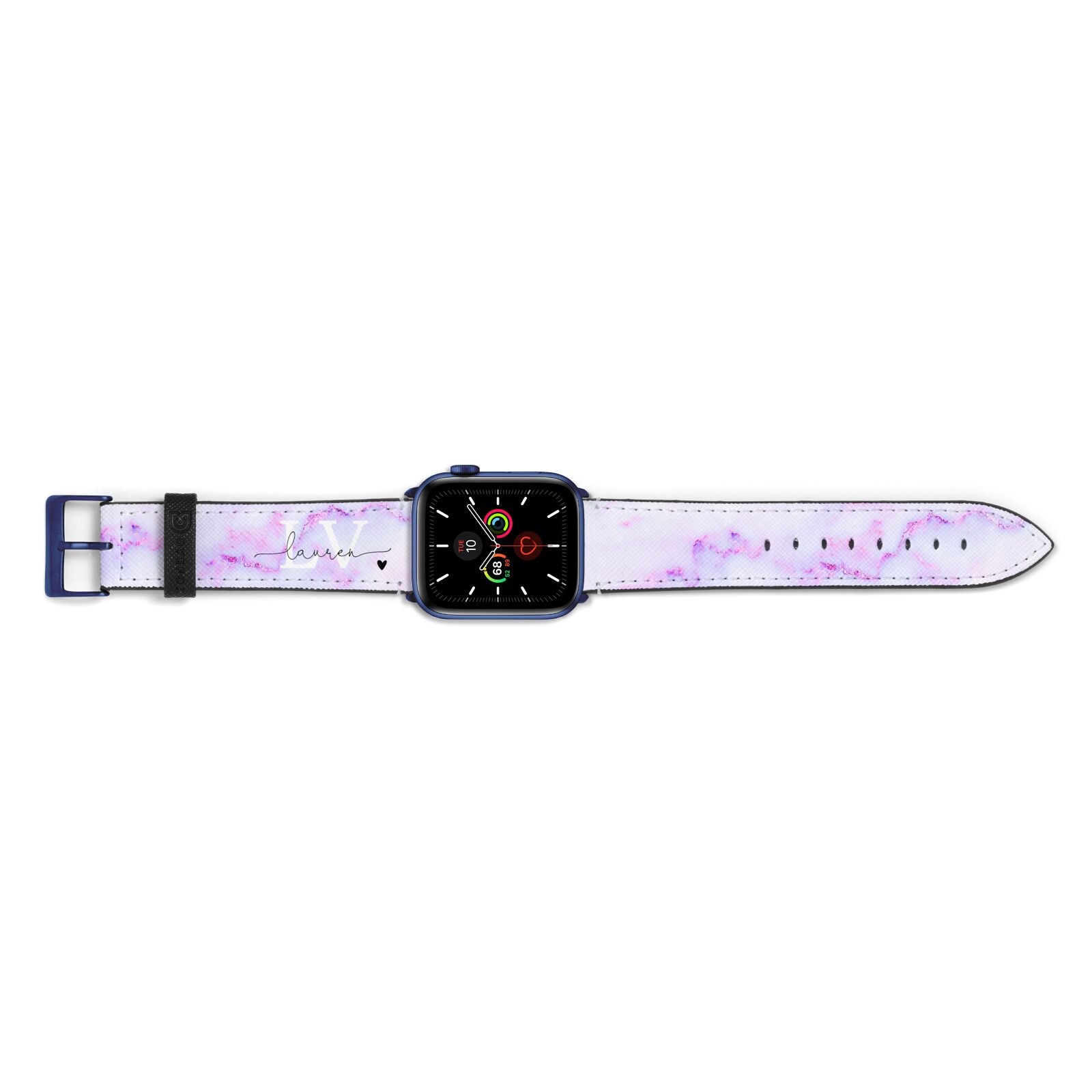 Customisable Name Initial Marble Apple Watch Strap Landscape Image Blue Hardware