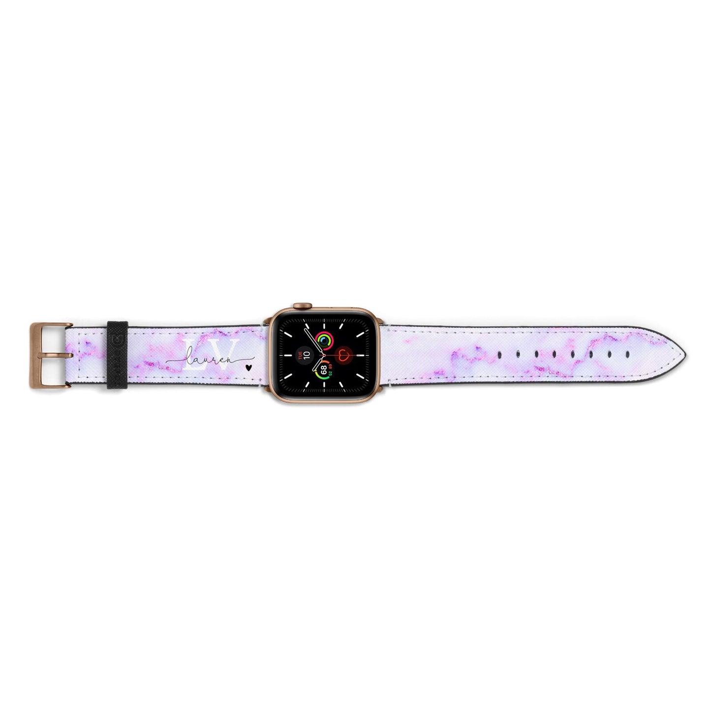 Customisable Name Initial Marble Apple Watch Strap Landscape Image Gold Hardware