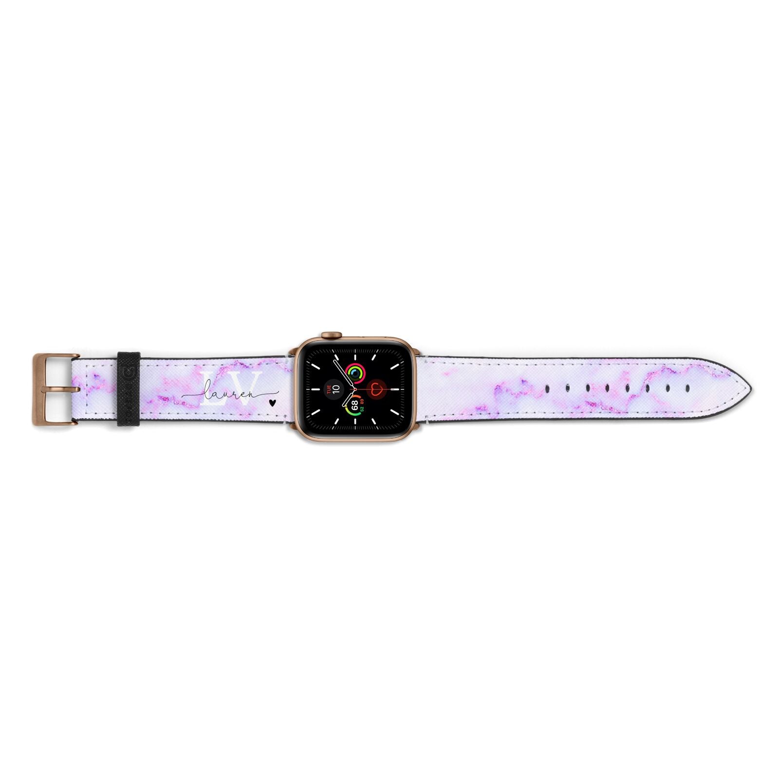 Customisable Name Initial Marble Apple Watch Strap Landscape Image Gold Hardware
