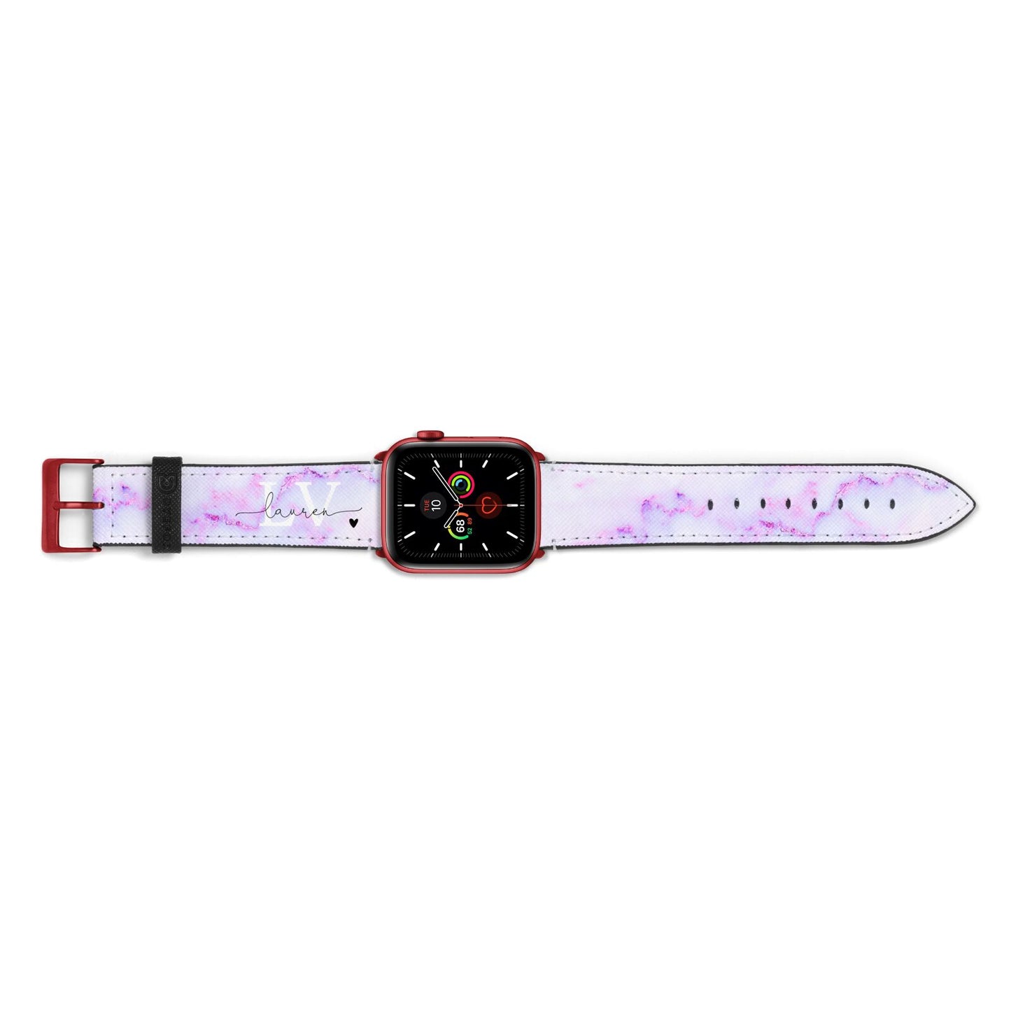 Customisable Name Initial Marble Apple Watch Strap Landscape Image Red Hardware