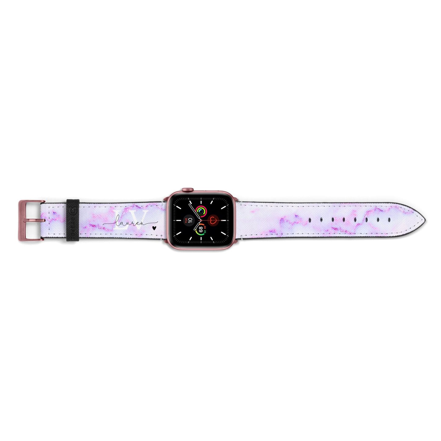 Customisable Name Initial Marble Apple Watch Strap Landscape Image Rose Gold Hardware