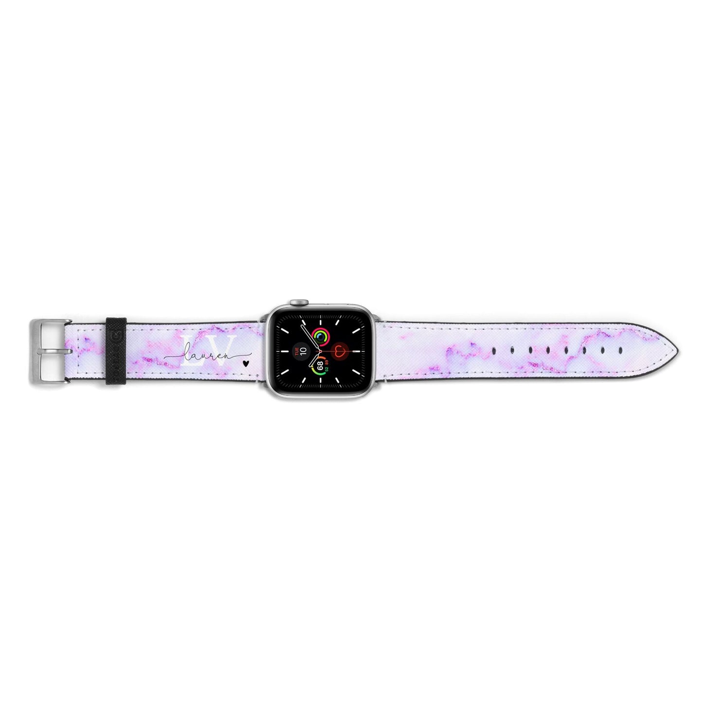 Customisable Name Initial Marble Apple Watch Strap Landscape Image Silver Hardware